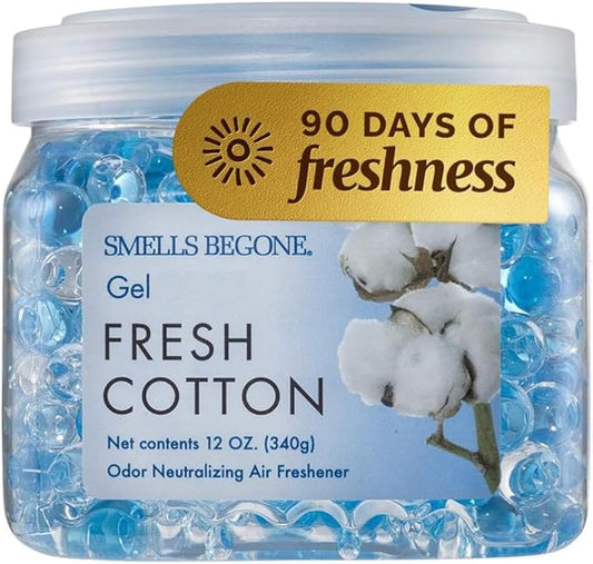 SMELLS BEGONE 12 oz Odor Eliminator Gel - Air Freshener - Absorbs & Eliminates Odor in Bathrooms, Basements, Cars, Boats, RVs & Pet Areas - Made with Essential Oils - Fresh Cotton Scent
