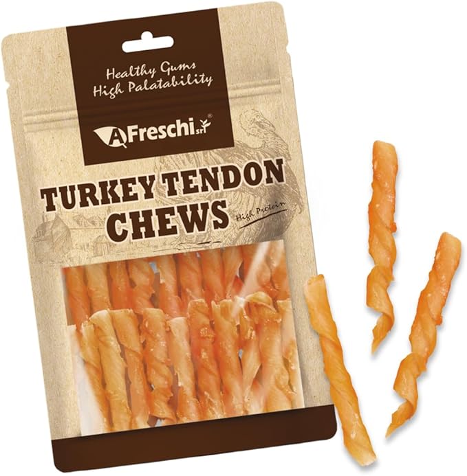 AFreschi Classic Turkey Tendon Coil (S) 3 oz, USA-Sourced Turkey Tendon, Dog Treats for Wrapped Series, All Natural Human Grade Dog Treat, Hypoallergenic, Rawhide Alternative