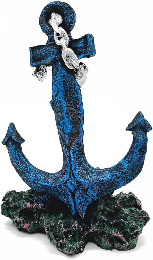 J-star Resin Anchor Aquarium Decor, Blue Nautical Fish Tank Ornament