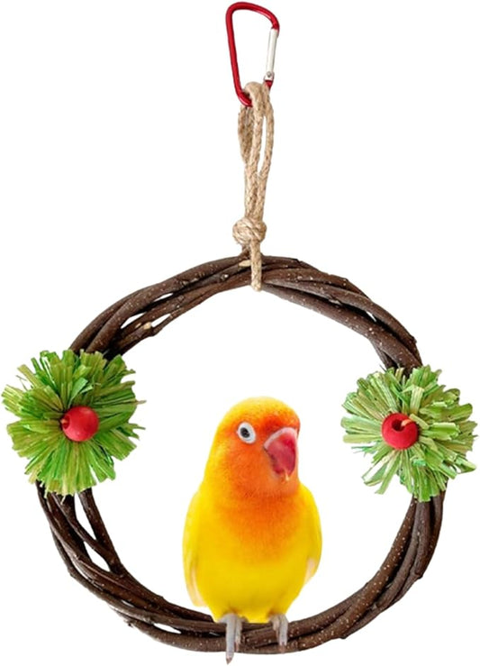 Bird Swing Branch Rings Swing Bird Toy Birdcage Hanging Corn Husk Perch Toy Cage Accessories for Lovebird Budgies Chewable Toy Parrot Pecking Toy (L)