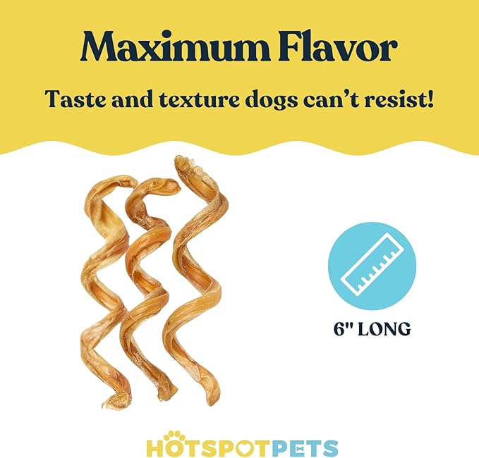 hotspot pets Spring Bully Sticks for Dogs -(6 Pack) Premium All Natural Long Twisted Beef Pizzle Dog Chew Treats - Grain Free Fully Digestible Rawhide Alternative - 6 Inch Sticks