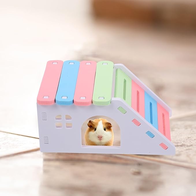 LOGOFUN Hamster Wooden House Hamster Wood Hideout with Climbing Ladder Guinea Pig Wood House Small Animal Toys for Pet Supplies