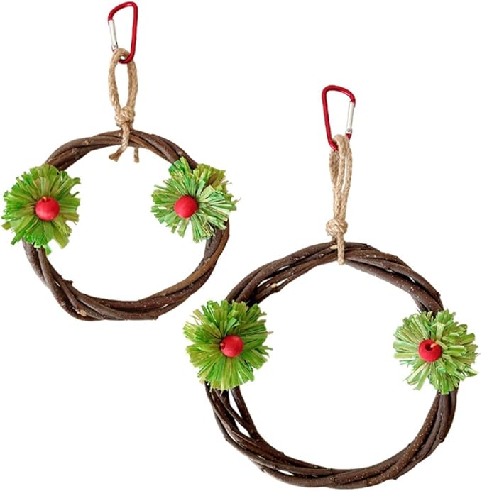 Bird Swing Branch Rings Swing Bird Toy Birdcage Hanging Corn Husk Perch Toy Cage Accessories for Lovebird Budgies Chewable Toy Parrot Pecking Toy (S)