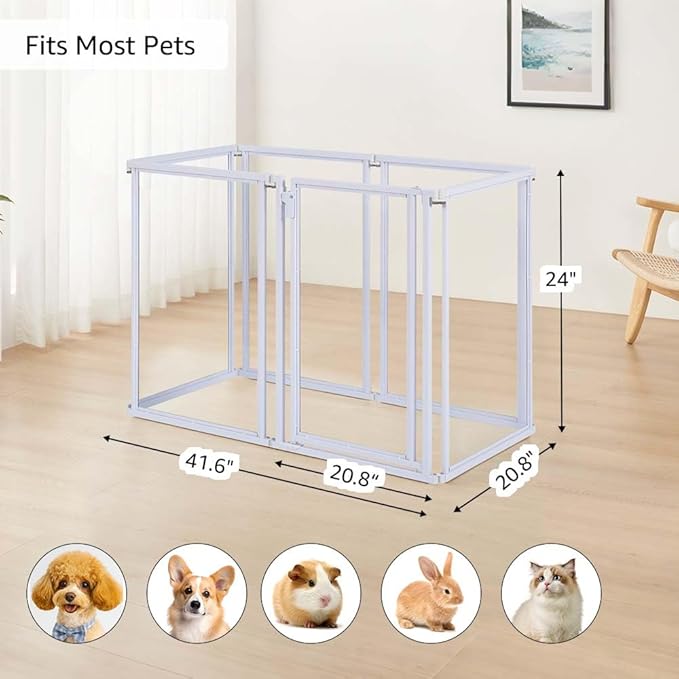 unipaws Clear Acrylic Transparent Dog Playpen, 125” Extra Wide 6 Panels Freestanding Walk Through Dog Gate, Foldable Pet Pen Whelping Cage for Puppy Cats
