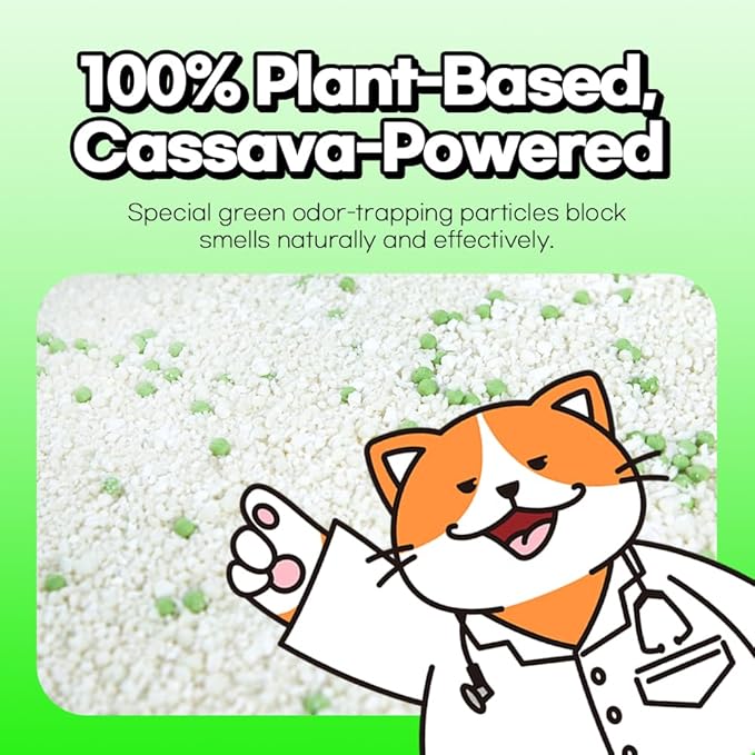 Cassava Cat Litter,100% Natural Eco-Friendly,Kittens and Sensitive Cats Litter,Mixable with Clay and Various Litter,Save Usage,Non-Stick Super Clumping,No Odor,No Dust,No Mess(5.7lb x 4pack)