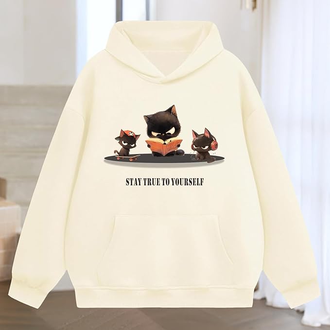 Oversized Hoodies for Women 2025 Trendy Cute Dog Cat Print Sweatshirts Hooded Pullover Tops with Kangaroo Pocket