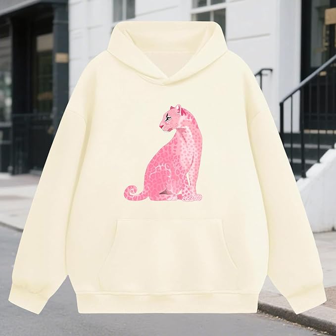 Oversized Hoodies for Women 2025 Trendy Cute Dog Cat Print Sweatshirts Hooded Pullover Tops with Kangaroo Pocket