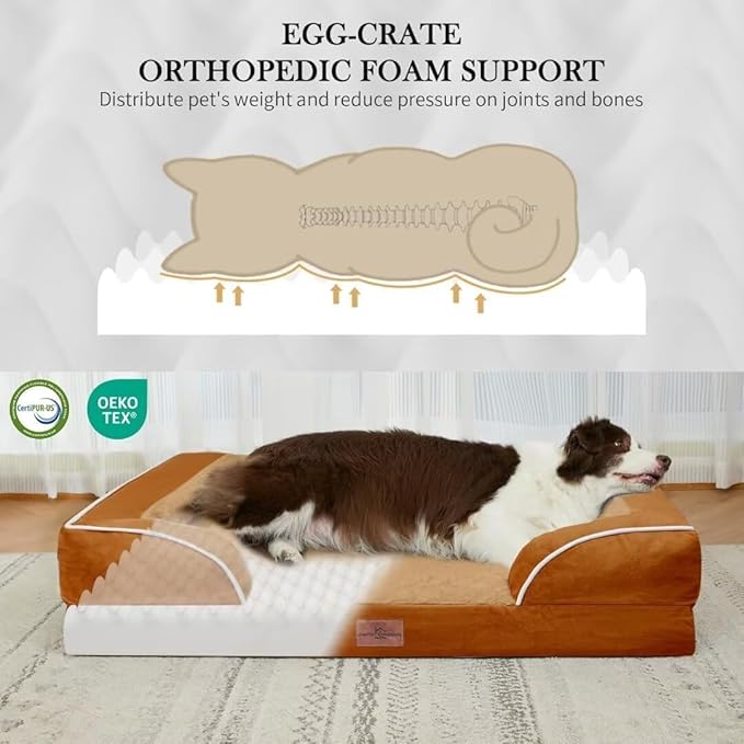 Comfort Expression Medium Dog Beds Waterproof Orthopedic Foam Dog Sofa Beds for Medium Large Dogs Comfy Pet Bed with Washable Removable Cover & Non-Slip Bottom(Medium,Caramel)