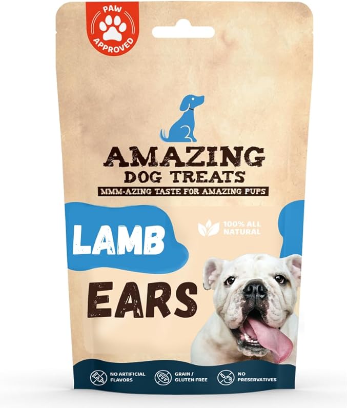 Amazing Dog Treats - Lamb Ears (25 Pcs/Pack) - Natural Dog Chews -Rawhide Alternative - No Hide Dog Bones