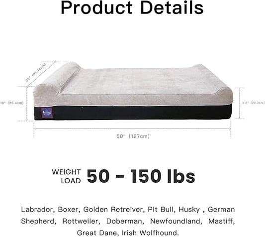 Laifug Orthopedic Memory Foam Extra Large Dog Bed Pillow(50"x36"x10", Slate Grey) Durable Water Proof Liner & Removable Washable Cover & Smart Design