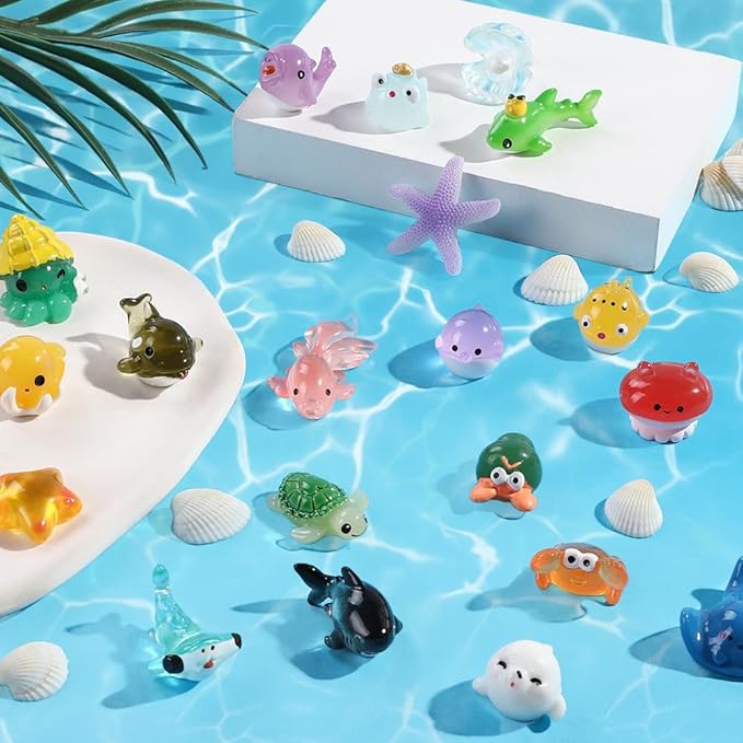 36pcs Mini Ocean Resin Animals Tiny Sea Animals Figurines Marine Miniature Plastic Animals Aquarium Ornaments Decorations for DIY Fish Tank Potted Micro Fairy Garden Dollhouse