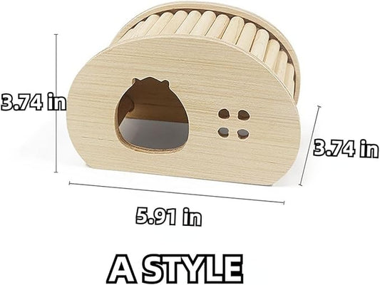 Hamster Wooden Hideout House Natural Wood Pet Rats Climbing Play Hut Hideaway Room for Small Chicken Hedgehogs Chinchilla Habitat Pet Cage Accessories (A)