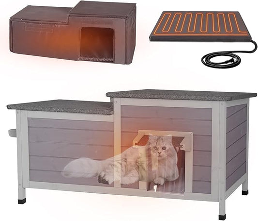 GUTINNEEN Heated Cat House for Outdoor Insulated Feral Cat Shelter Weatherproof for Winter with Heater and Insulated Liner
