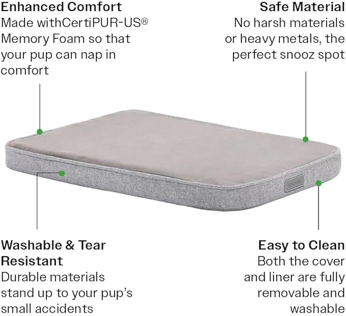 DIGGS Snooz Memory Foam Dog Bed - Ideally Sized Revol Dog Crate Pad - Premium Orthopedic Pet Bed for Crate or Home - Grey, Small