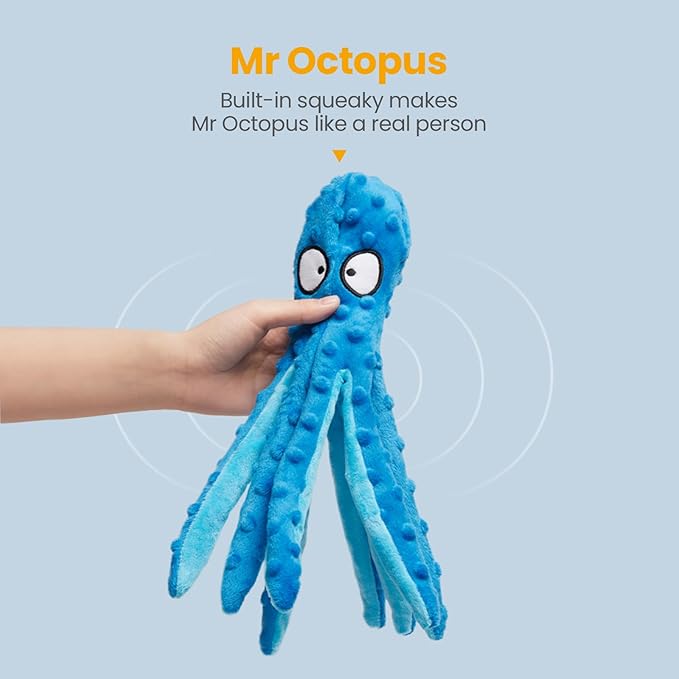 HGB Squeaky Dog Toys - Octopus No Stuffing Crinkle Plush Large Dog Toys to Keep Them Busy for Puppy Teething Chewing, Pet Supplies for Small, Medium, and Large Breeds, 2 Pack