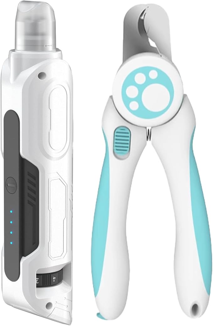 PAPIFEED 6-Speed Dog Nail Grinder Quiet with Dog Nail Trimmers, 2 LED Lights & Dust-Proof Cover, Nail Grinder for Large/Medium/Small Dogs & Cats, Rechargeable Type-C Charging - White Kit