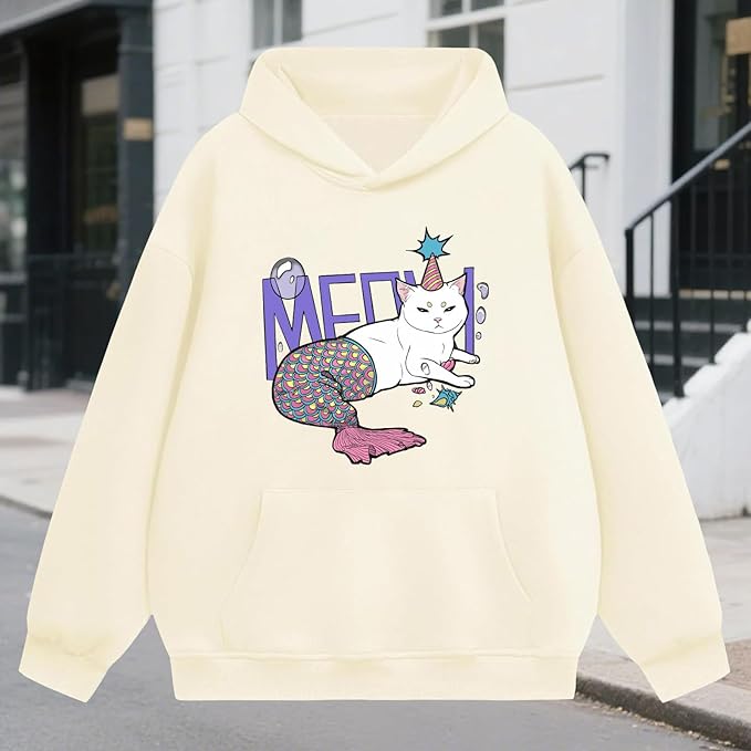 Oversized Hoodies for Women 2025 Trendy Cute Dog Cat Print Sweatshirts Hooded Pullover Tops with Kangaroo Pocket