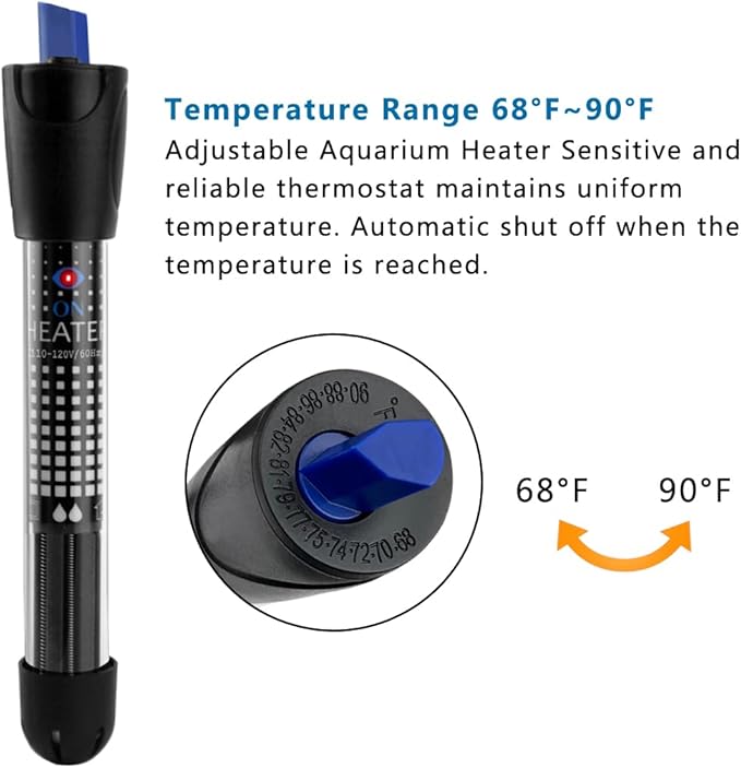 DOMICA 50W Adjustable Aquarium Heater, Submersible Water Heater for Small Fish Tank (8-16 gallons) with Free Thermometer Sticker