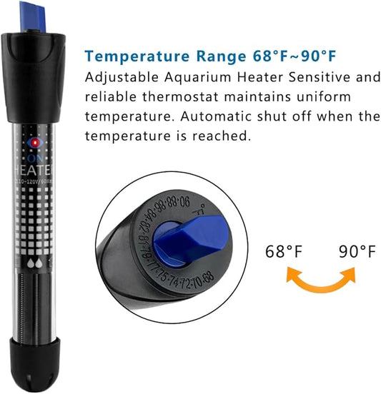 DOMICA 50W Adjustable Aquarium Heater, Submersible Water Heater for Small Fish Tank (8-16 gallons) with Free Thermometer Sticker