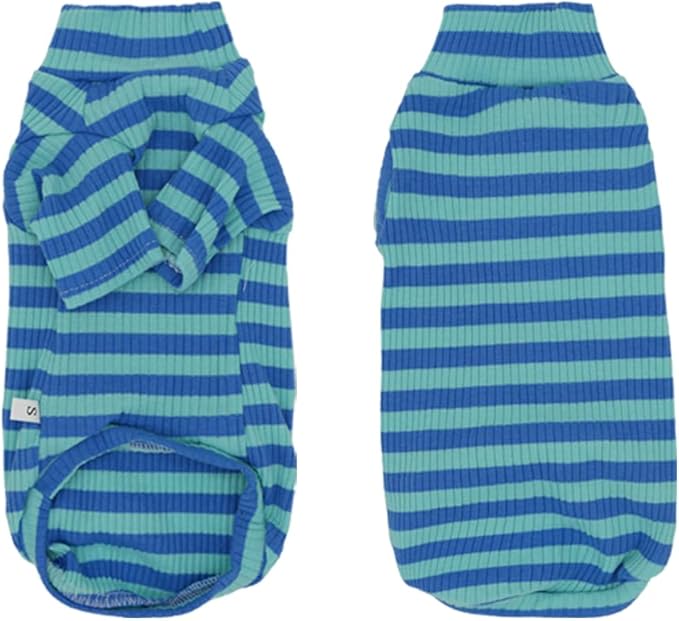 Striped Waffle Knit Shirt for Sphynx Cat, 2-Leg Long Sleeve Lightweight Outfit for Hairless Cats, Soft All-Season Pet Clothes (Blue, XXX-Large (12-15 lbs))