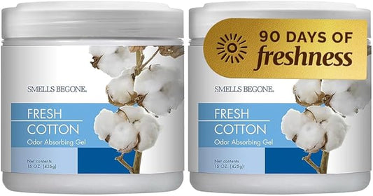SMELLS BEGONE Air Freshener Odor Absorber Gel - 15 oz, Pack of 2 - Absorbs and Eliminates Odor in Pet Areas, Bathrooms, Cars, & Boats - Made with Essential Oils - Fresh Cotton Scent