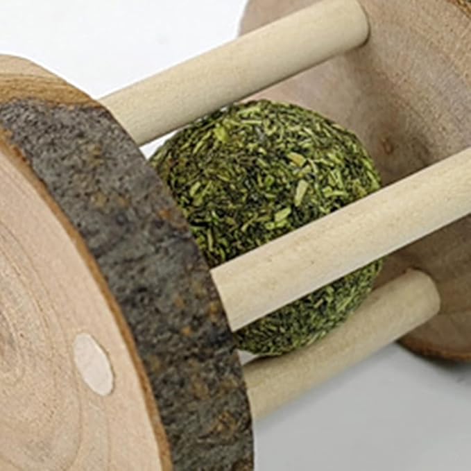 Natural Wooden Chew Toys for Small Animals, Teeth Grinding Toy for Hamsters, Rabbits, Guinea Pigs, Parrots, Chinchillas – Grass Seed Mint Balls for Pet Play and Dental Care, Ideal for Pet Supplies