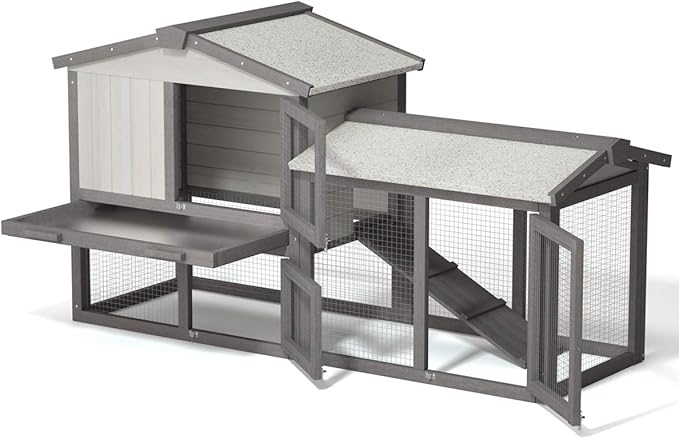 Tangkula Large Chicken Coop, 58‘’ Wooden Hen House Outdoor Backyard Garden Bunny Rabbit Hutch with Ventilation Door, Removable Tray & Ramp Chicken Coop (58 inches) (Gray)