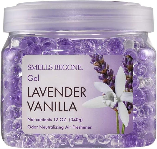 SMELLS BEGONE 12 oz Odor Eliminator Gel - Air Freshener - Absorbs & Eliminates Odor in Bathrooms, Basements, Cars, Boats, RVs & Pet Areas - Made with Essential Oils - Lavender Vanilla