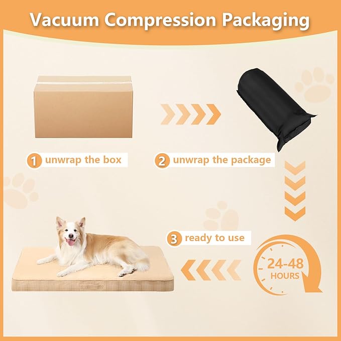 MIHIKK Washable Orthopedic Dog Bed for Large Dogs, XXL Waterproof Pet Bed with Egg Crate Foam Strong Support, Machine Washable Cover & Anti-Slip Bottom & Durable Zipper 47x29(Light Brown)