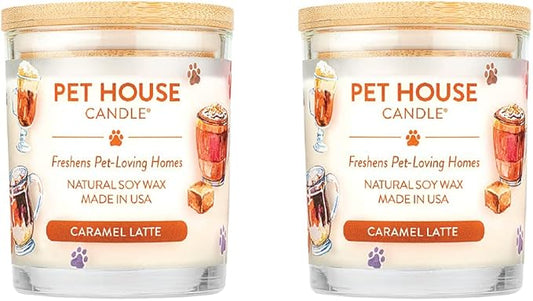 One Fur All Pet House Fall Candles, Long Lasting, Clean Burning, Soy Wax Scented Candles for Pet Odor, Caramel Latte, 2 Pack
