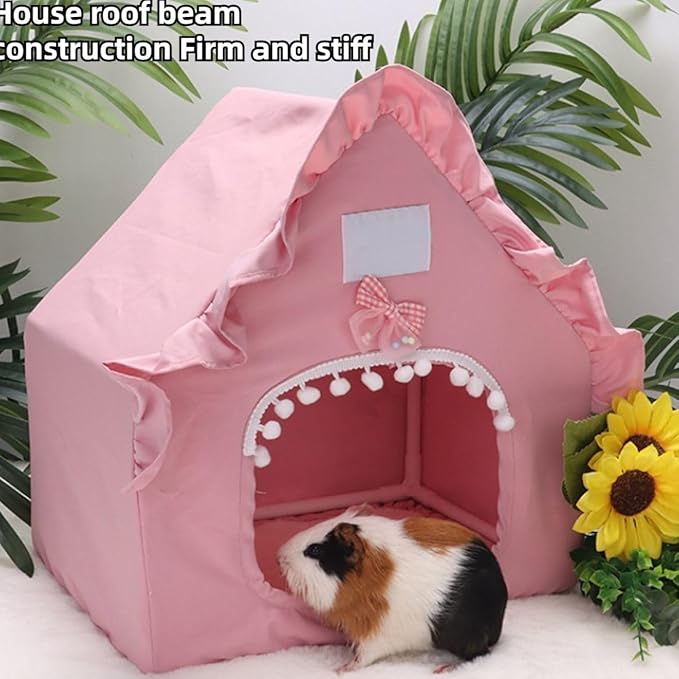 Bunny Tent Guinea Pig House Bed Cozy Hamster Cave Large Hideout for Dwarf Rabbits Hedgehog Bearded Dragon Nest Hamster Cage Accessories (Pink)