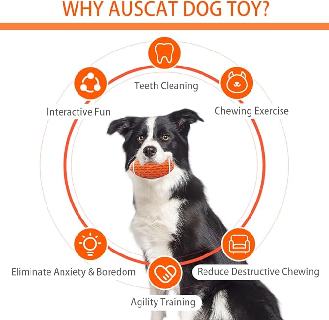 AUSCAT 2PCS Squeaky Dog Football Toy for Aggressive Chewers, Tough Rubber Dog Ball for Small Medium Dogs, Green and Orange, Small, 4.1"