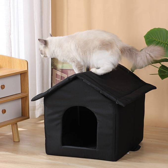 Outdoor Cat House Cat House for Outdoor and Indoor Use - Waterproof Shelter for Cats, Dogs, and Feral Animals (Black cat House, Large)