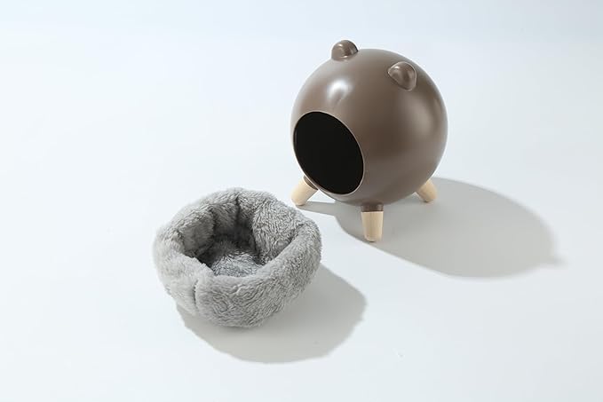 TUTU&LELE Hamster Hideout, Tiny House Hideout and Habitat, Space Elf Hiding Nest, Durable Hamster Bed with Round Thick Plush Pads, for Mice, Gerbils,Hamsters to Play, Sleep and Rest (Brown)