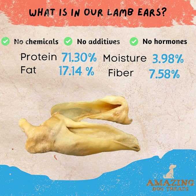 Amazing Dog Treats - Lamb Ears (50 Pcs/Pack) - Natural Dog Chews -Rawhide Alternative - No Hide Dog Bones