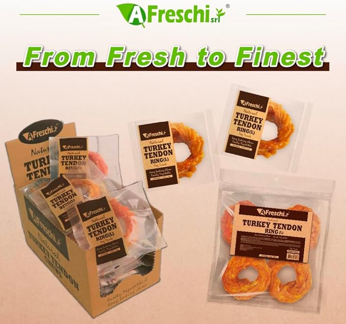 AFreschi Natural Turkey Tendon Ring (L) 1 Unit per Pack, Dog Treats for Signature Series, All Natural Human Grade Puppy Chew, USA-Sourced Turkey Tendon, Hypoallergenic, Rawhide Alternative