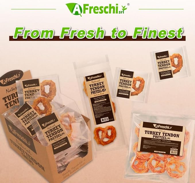 AFreschi Turkey Tendon for Dogs, Dog Treats for Signature Series, All Natural Human Grade Puppy Chew, Rawhide Alternative, 20 Units/Box Pretzel (Medium)