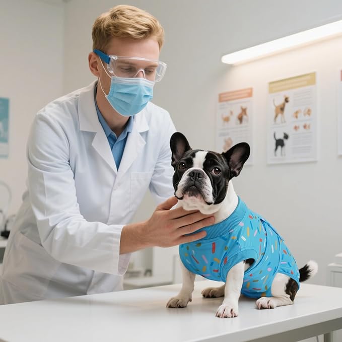 Kuoser Dog Recovery Suit Male, Dog Surgery Suit for Neutering, Breathable Recovery Onesie, Post-Op Protective Vest for Wound, Bodysuit for Abdominal Wounds Skin Disease, BlueRibbon M