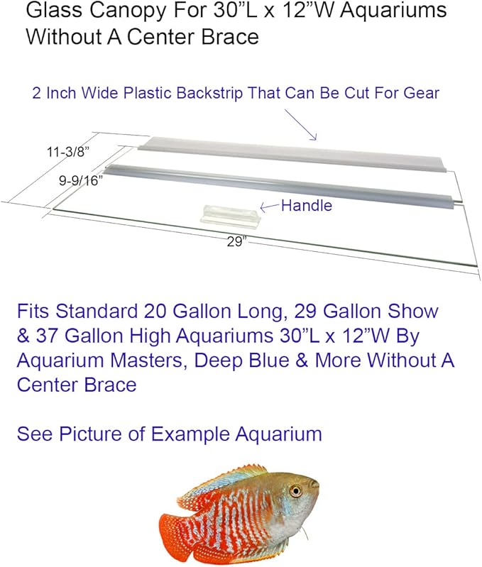Blue Spotted Aquarium Glass Canopy for 20L, 29S, 37H Gallon Aquariums by Aquarium Masters, AM33012, for 30" Long x 12" Wide Aquarium Masters and Other Aquarium Brands with No Center Brace
