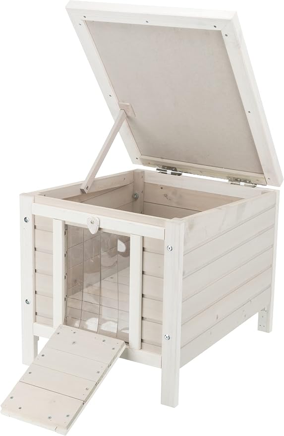 TRIXIE Outdoor Cat House, Weatherproof Cat Home with Raised Floor, Hinged Asphalt Roof & Covered Opening, Small Outdoor Shelter for Cats and Small Animals, Gray Fir Wood