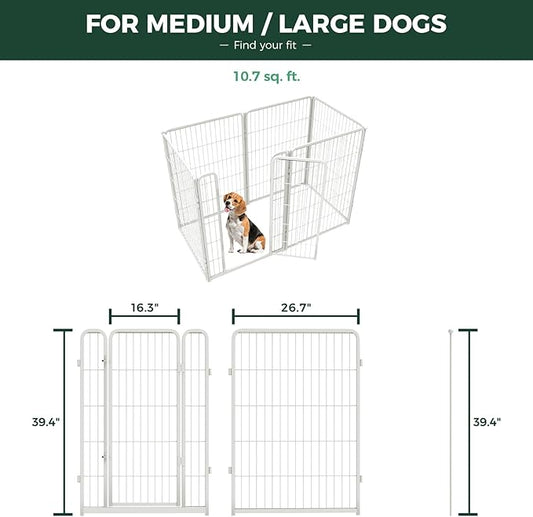 FXW Homeplus Unleashed Indoor Dog Playpen - Stress-Free and Safe Play, Heavy Duty 40 Inch 6 Panels Dog Pen for Medium and Large Dogs, White│Patented