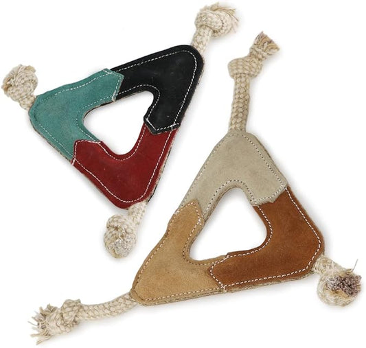 Triangle Shape Natural Suede Leather Chew Toy for Medium to Large Dogs, Leather Dog Toys (Pack of 2)
