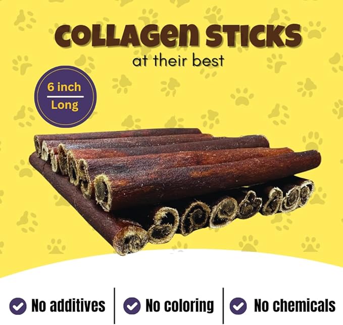 Woofley's 6 Inch Collagen Sticks for Dogs (10 Count) Bully Stick Rawhide Alternative Dog Chews No Hide Bones for Medium & Large Dogs
