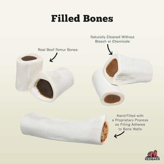 Redbarn Pet Products Small Filled Dog Bones, Peanut Butter Flavor - Long Lasting Stuffed Femur Chew Treat Made in USA - 4 Count - Packaging May Vary