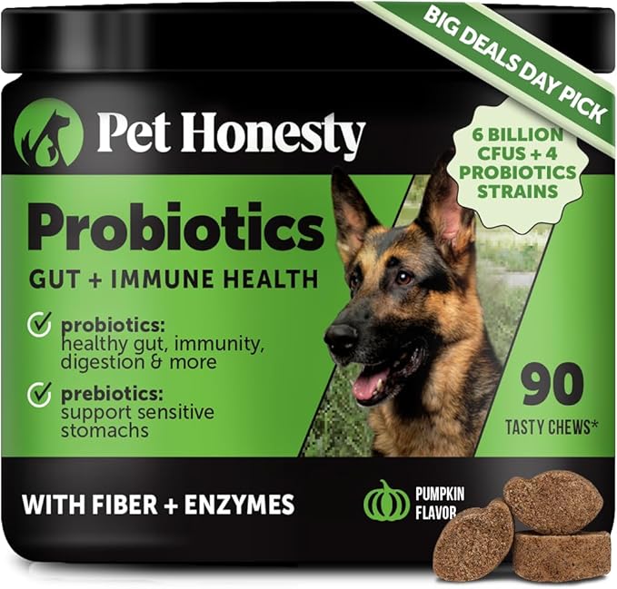 Probiotics for Dogs for Occasional Diarrhea & Bowel Support, Digestive Enzymes with Prebiotics for Gut Health for Dogs, Immunity Health & Itch Relief (Pumpkin 90 ct)