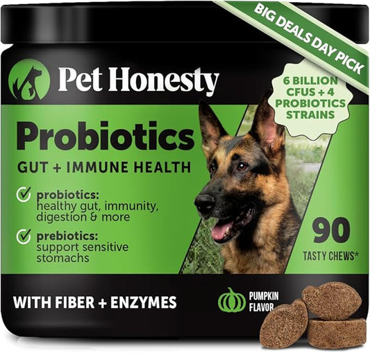 Probiotics for Dogs for Occasional Diarrhea & Bowel Support, Digestive Enzymes with Prebiotics for Gut Health for Dogs, Immunity Health & Itch Relief (Pumpkin 90 ct)
