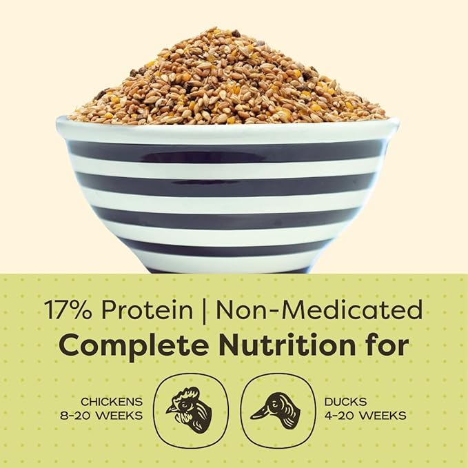 Scratch and Peck Feeds Whole Grain Grower Mash Chicken and Duck Feed - 40 lbs Bag - Corn-Free and Soy-Free - 17% Protein, Certified Organic and Non-GMO Project Verified Chicken Food