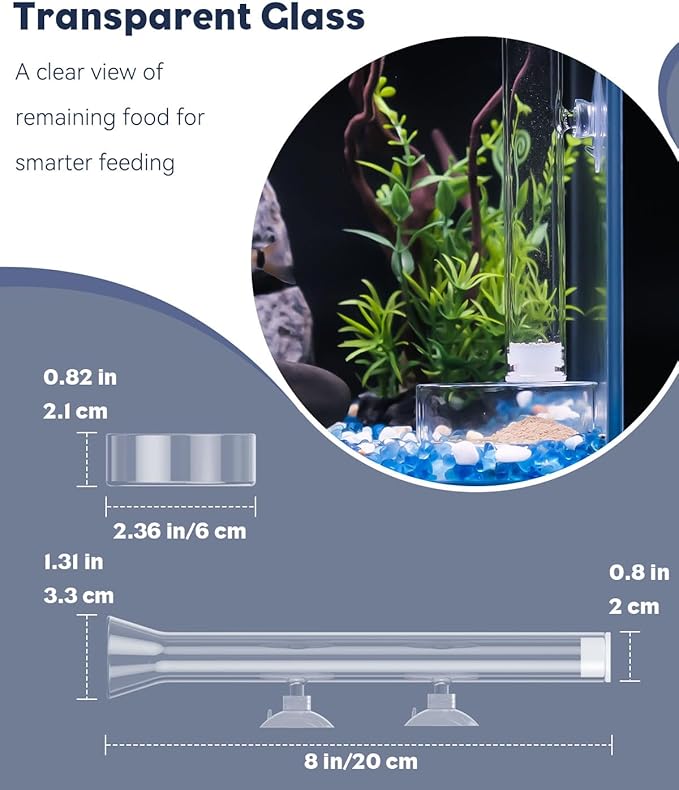 Pawfly 8 Inches Aquarium Fish Feeding Dish Set Clear Glass Fish Feeding Tube Shrimp Tube with 2 Feeding Dishes Fish Tank Feeding Supplies with 2 Suction Cups