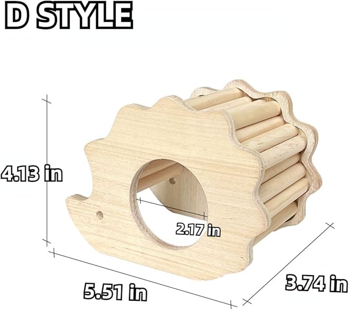 Hamster Wooden Hideout House Natural Wood Pet Rats Climbing Play Hut Hideaway Room for Small Chicken Hedgehogs Chinchilla Habitat Pet Cage Accessories (D)