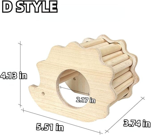 Hamster Wooden Hideout House Natural Wood Pet Rats Climbing Play Hut Hideaway Room for Small Chicken Hedgehogs Chinchilla Habitat Pet Cage Accessories (D)